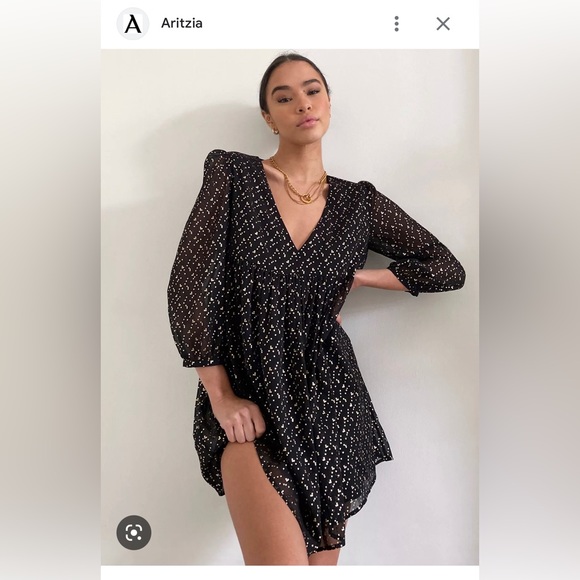 Aritzia ‘Sunday best’ blsck babydoll dress with gold - Picture 3 of 3